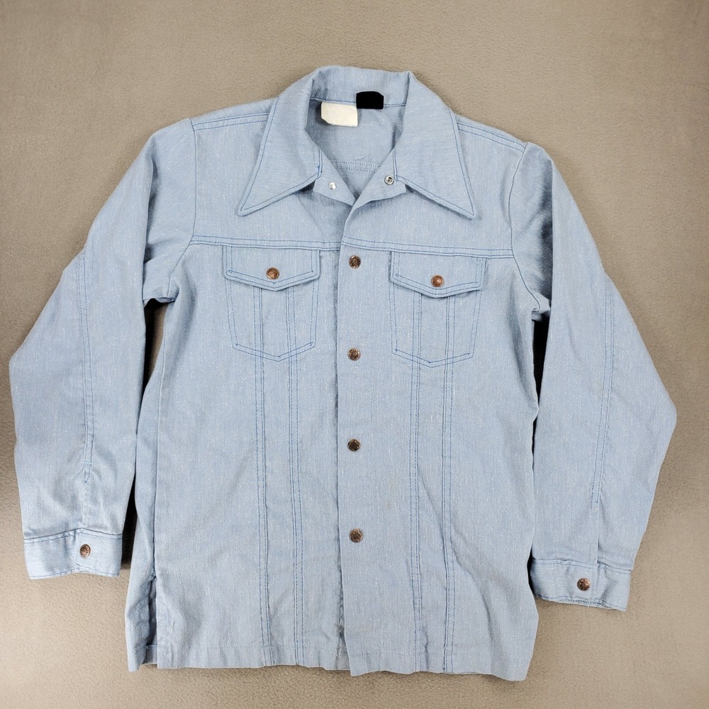 Sears Western Wear Jacket Mens M Light Blue Vintage 70s Snap Front Trucker Shirt
